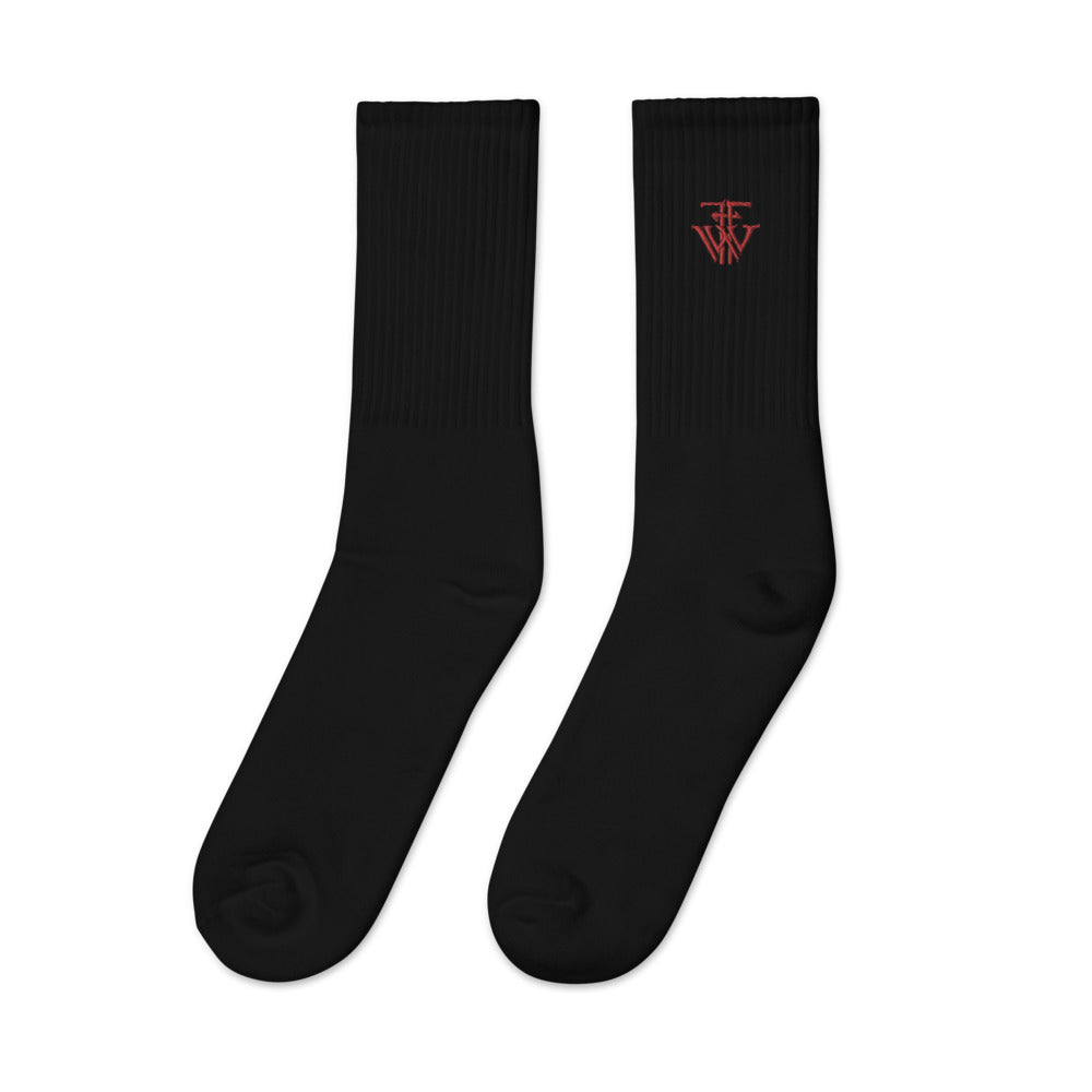 A-dam red crew socks with red bird embroidery from organic cotton